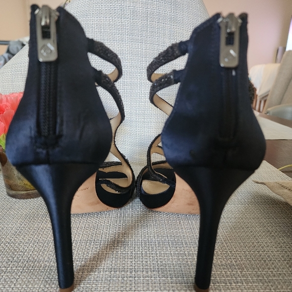 Navy Blue Strappy Heals Satin And Sparkle- Size 8 - Picture 3 of 4